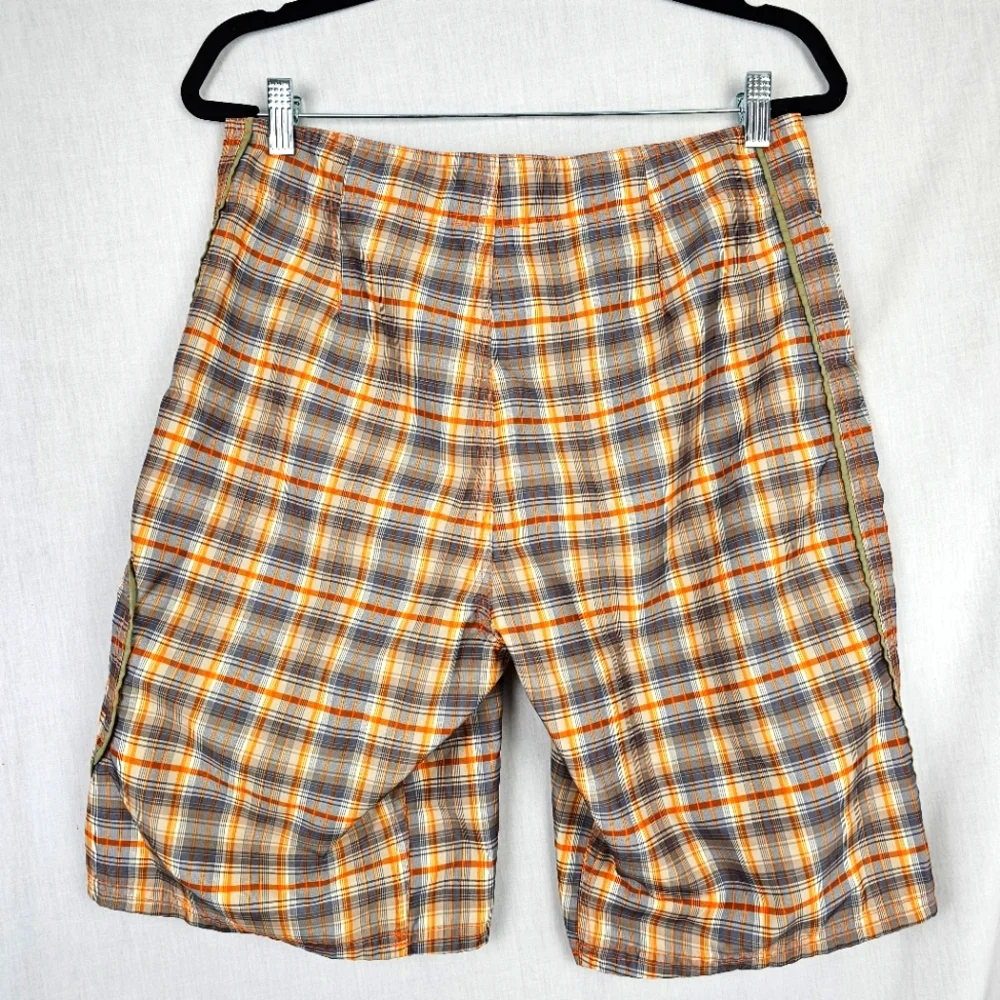 The North Face Board Shorts Orange Gray‎ White Plaid Unlined Men's Size 32